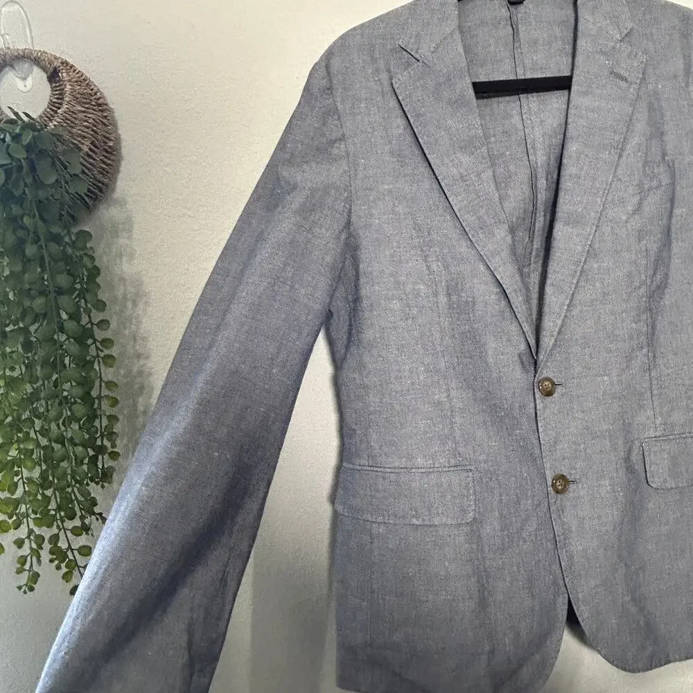 NEW J.Crew Ludlow Slim-Fit Unstructured Suit Jacket Irish Cotton-Linen Blue 36S
